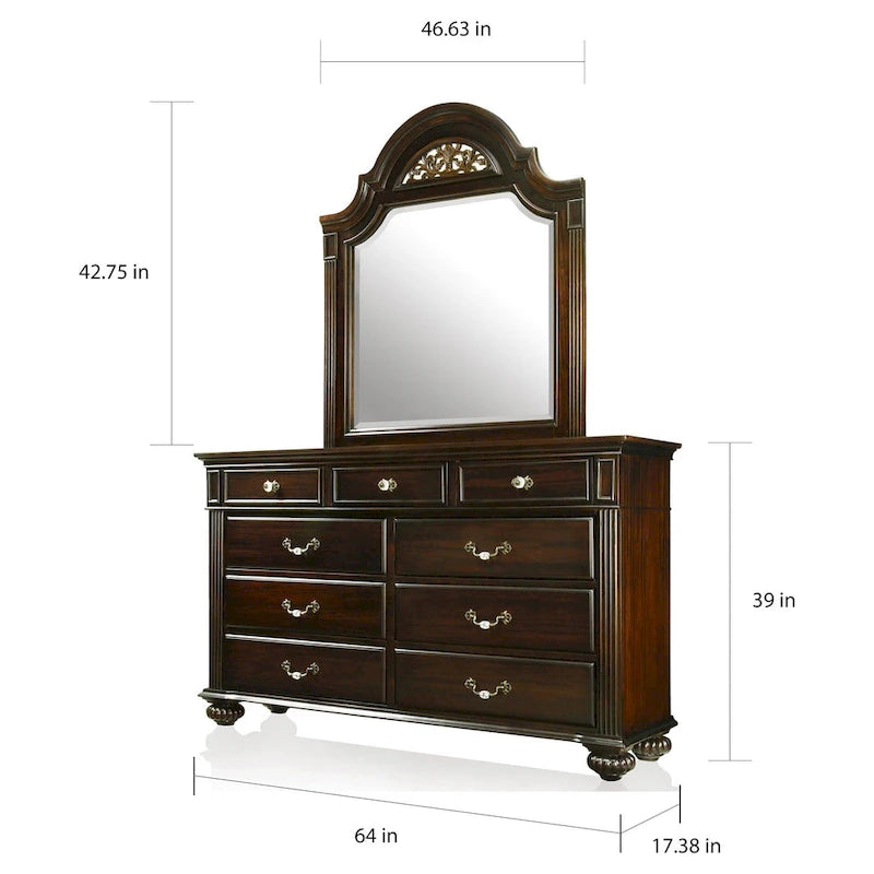 Ensemble commode et miroir traditionnel Vame 2 pièces à 9 tiroirs de Furniture of America