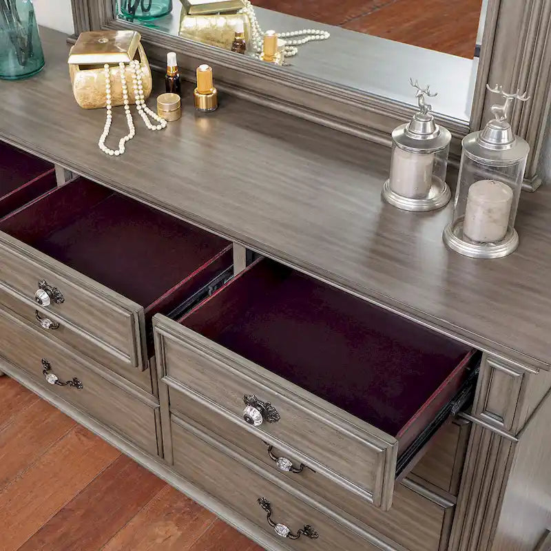 Ensemble commode et miroir traditionnel Vame 2 pièces à 9 tiroirs de Furniture of America