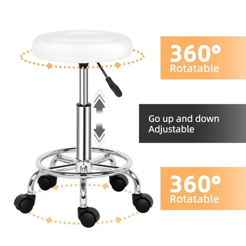 Tabouret de bar pivotant et réglable à roulettes pour salon de beauté, massage, tatouage et soins du visage.
