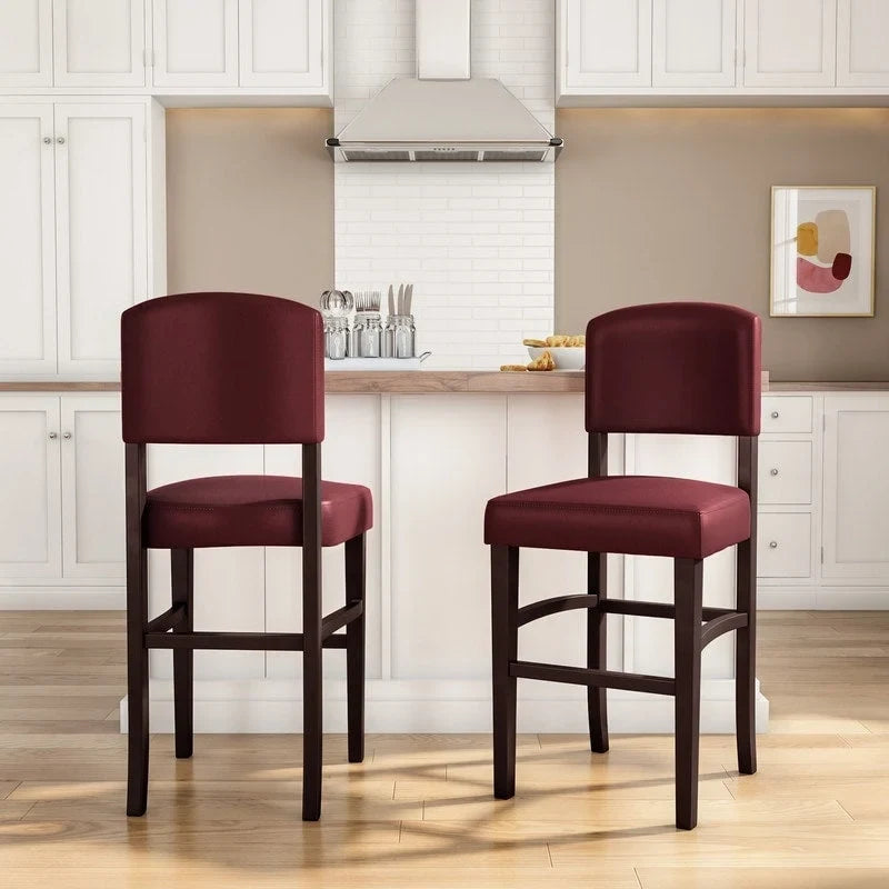 Linon Monte Carlo Stationary Counter Stool, Dark Red Vinyl - N/A