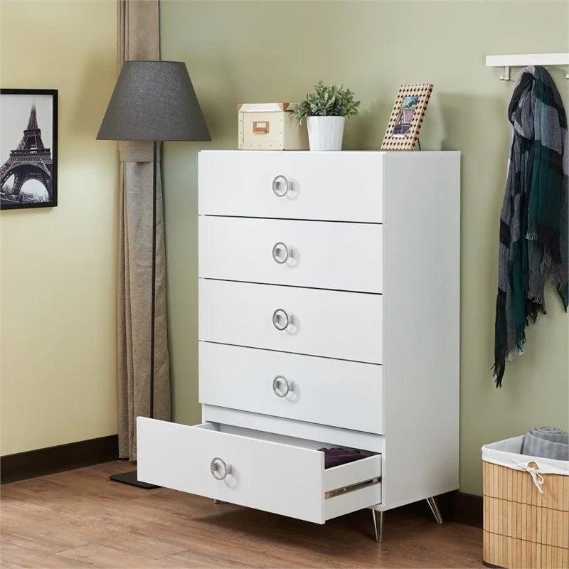 Commode rectangulaire moderne en bois à 5 tiroirs