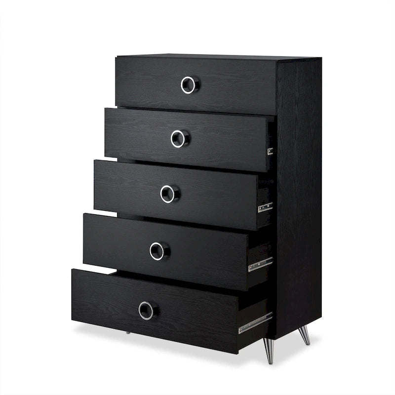 Commode rectangulaire moderne en bois à 5 tiroirs