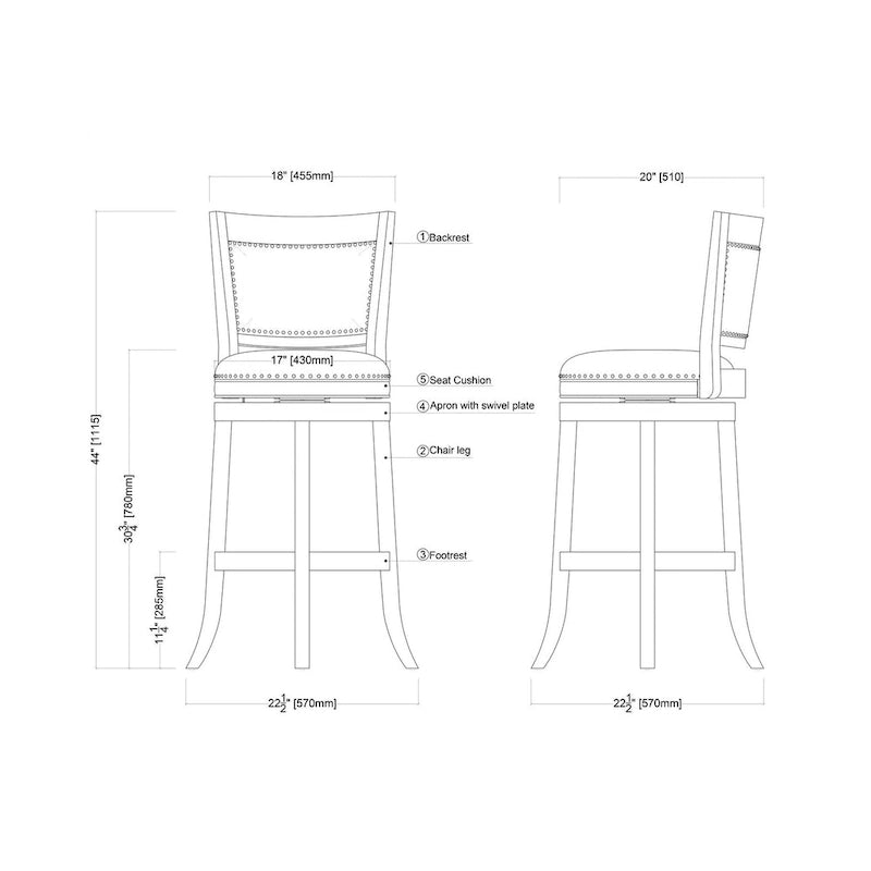 Tabouret de bar pivotant Bristol, hauteur bar