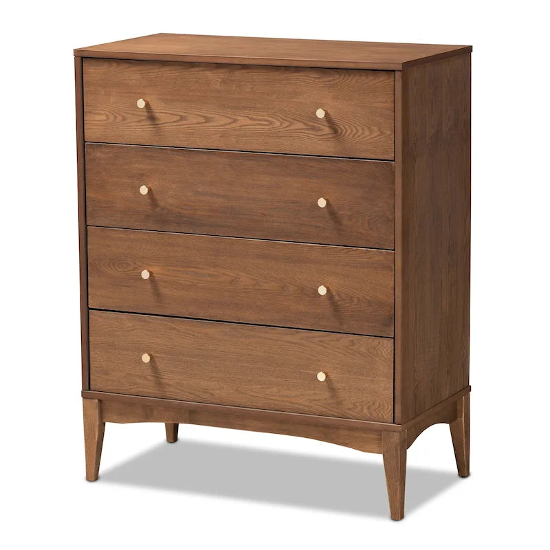 Commode Landis à 4 tiroirs en frêne et noyer, style moderne du milieu du siècle