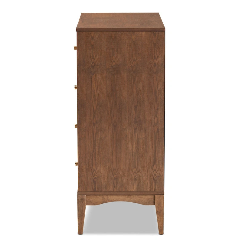 Commode Landis à 4 tiroirs en frêne et noyer, style moderne du milieu du siècle
