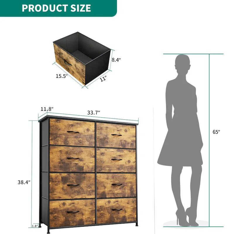 Tour de rangement verticale moderne à 8 tiroirs en tissu pour chambre à coucher