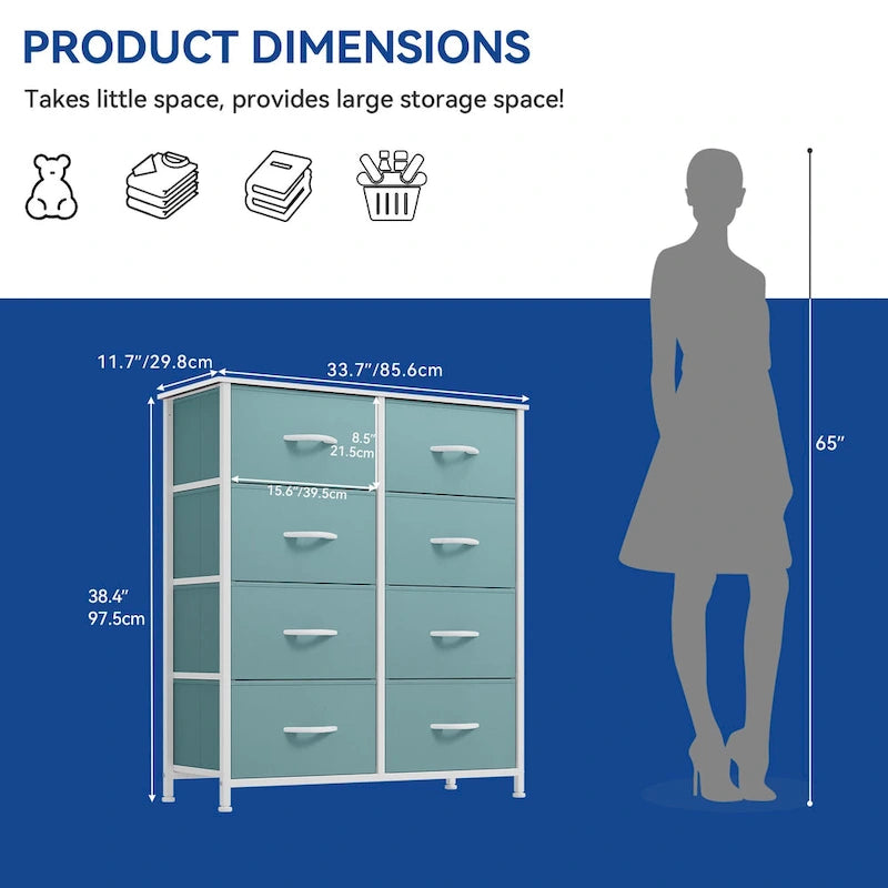 Tour de rangement verticale moderne à 8 tiroirs en tissu pour chambre à coucher