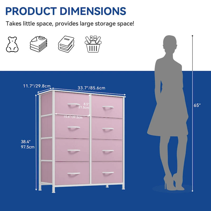 Tour de rangement verticale moderne à 8 tiroirs en tissu pour chambre à coucher