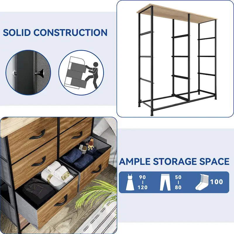 Tour de rangement verticale moderne à 8 tiroirs en tissu pour chambre à coucher