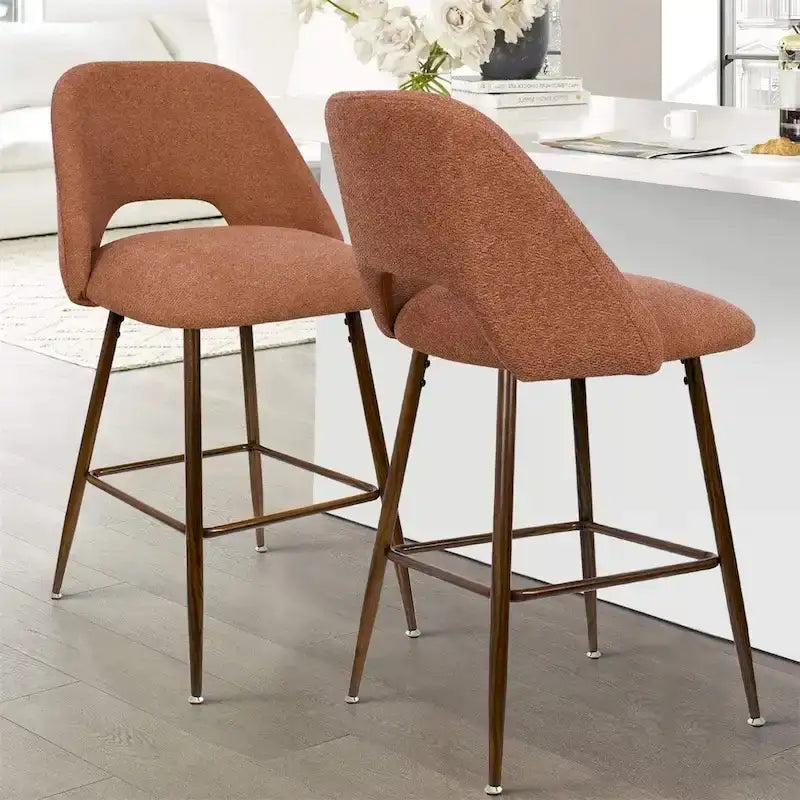 Tabouret de bar moderne rembourré, pieds en noyer (lot de 2)