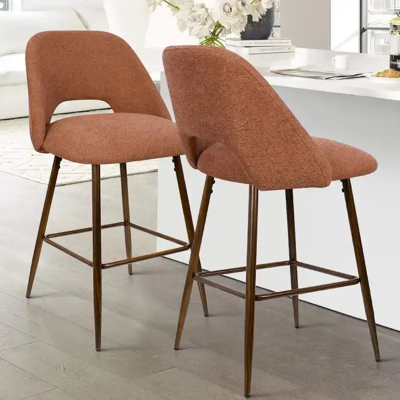Tabouret de bar moderne rembourré, pieds en noyer (lot de 2)