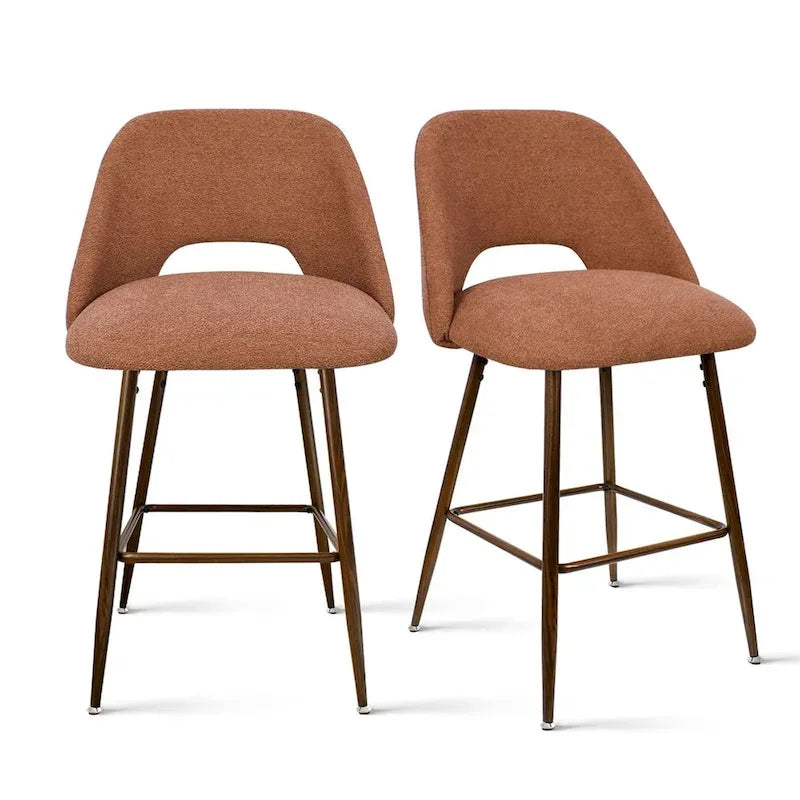 Tabouret de bar moderne rembourré, pieds en noyer (lot de 2)