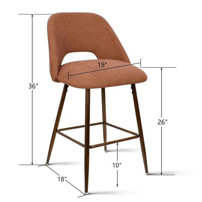Tabouret de bar moderne rembourré, pieds en noyer (lot de 2)