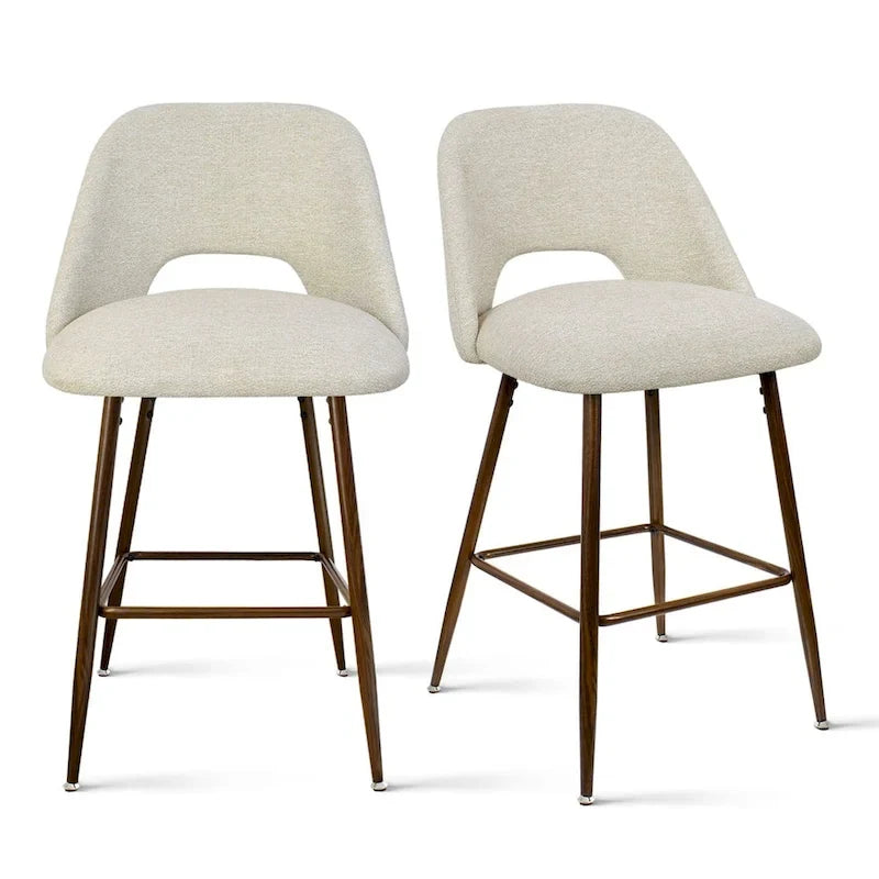Tabouret de bar moderne rembourré, pieds en noyer (lot de 2)