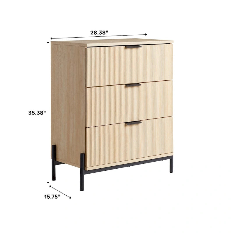 Commode à trois tiroirs Middlebrook Designs avec façades de tiroirs cannelées