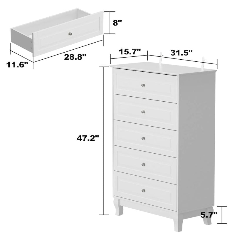 Commode à 5 tiroirs, meuble de rangement haut