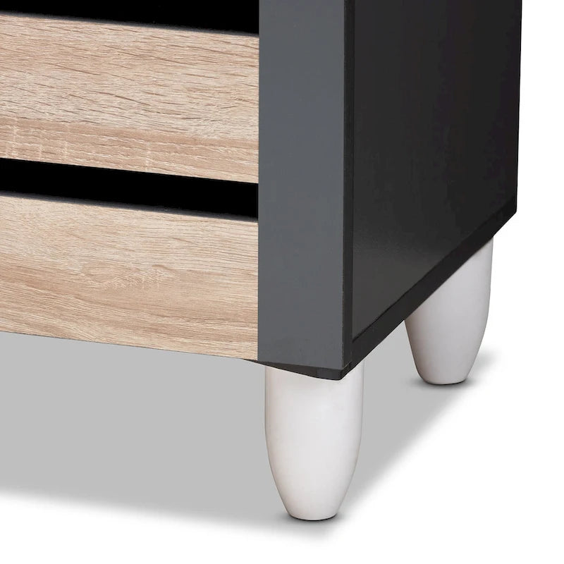 Meuble à chaussures contemporain à 3 portes en bois à lattes, pour 14 paires