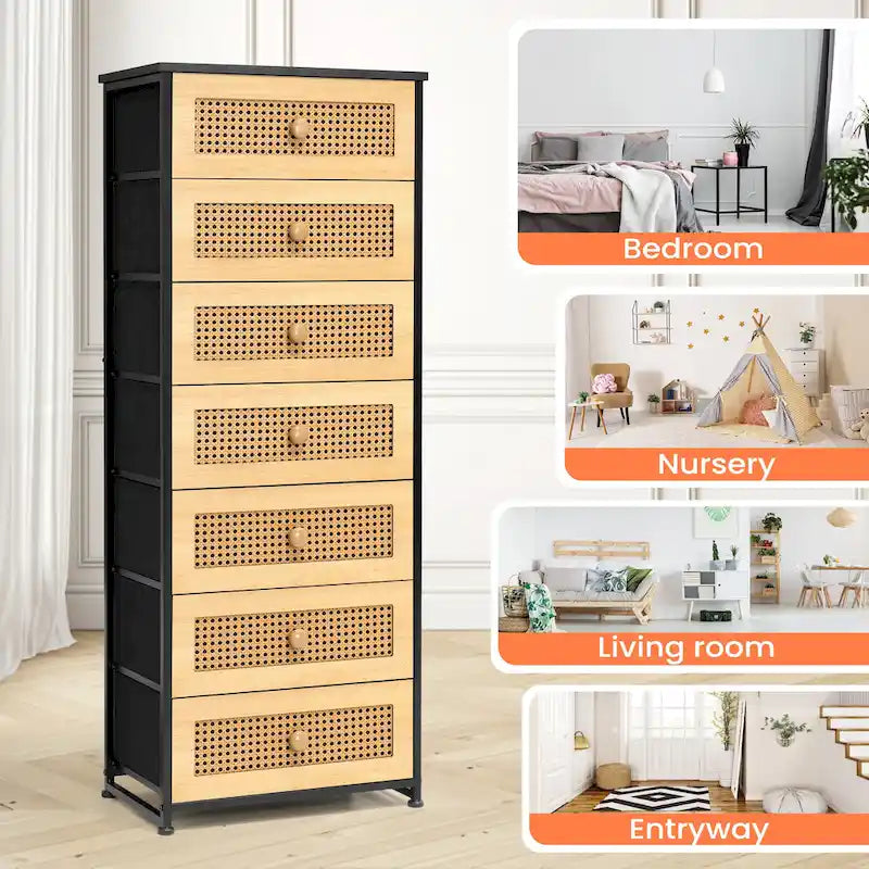 Commode à 7 tiroirs, tour de rangement pour chambre à coucher