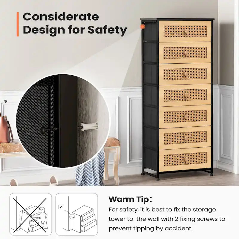 Commode à 7 tiroirs, tour de rangement pour chambre à coucher