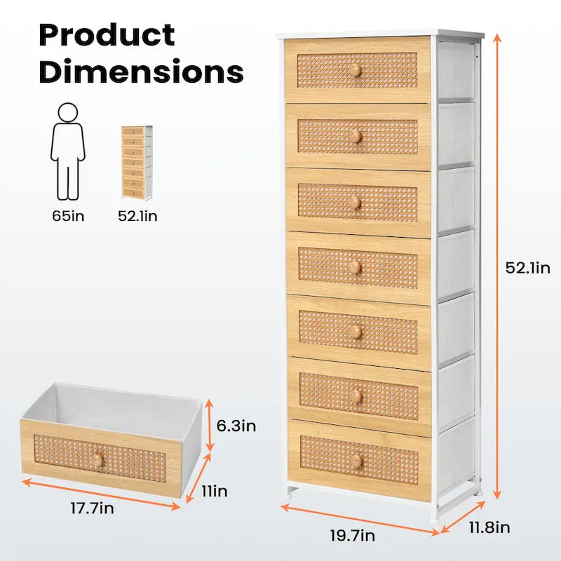 Commode à 7 tiroirs, tour de rangement pour chambre à coucher