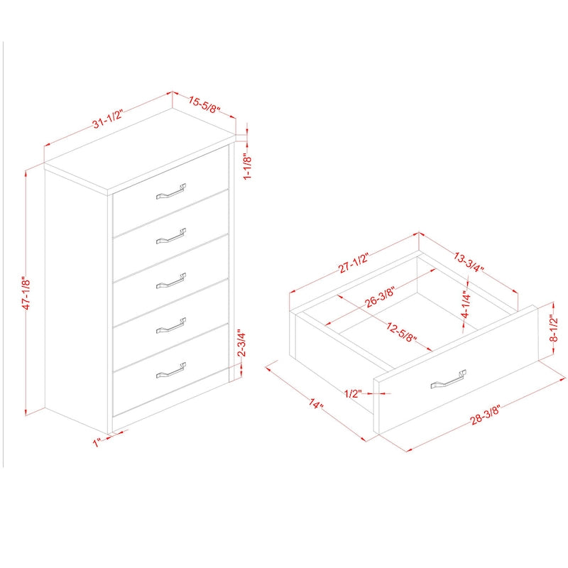 Commode Greer rustique en noyer et barre noire à 5 tiroirs de Furniture of America