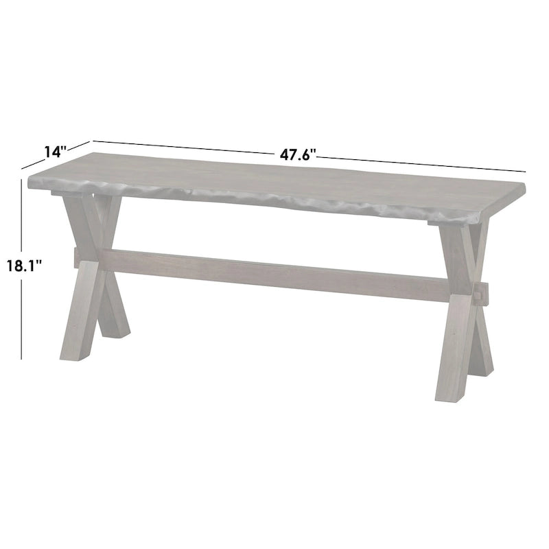 Banc en bois massif à bords naturels Mandeville, style de vie simple