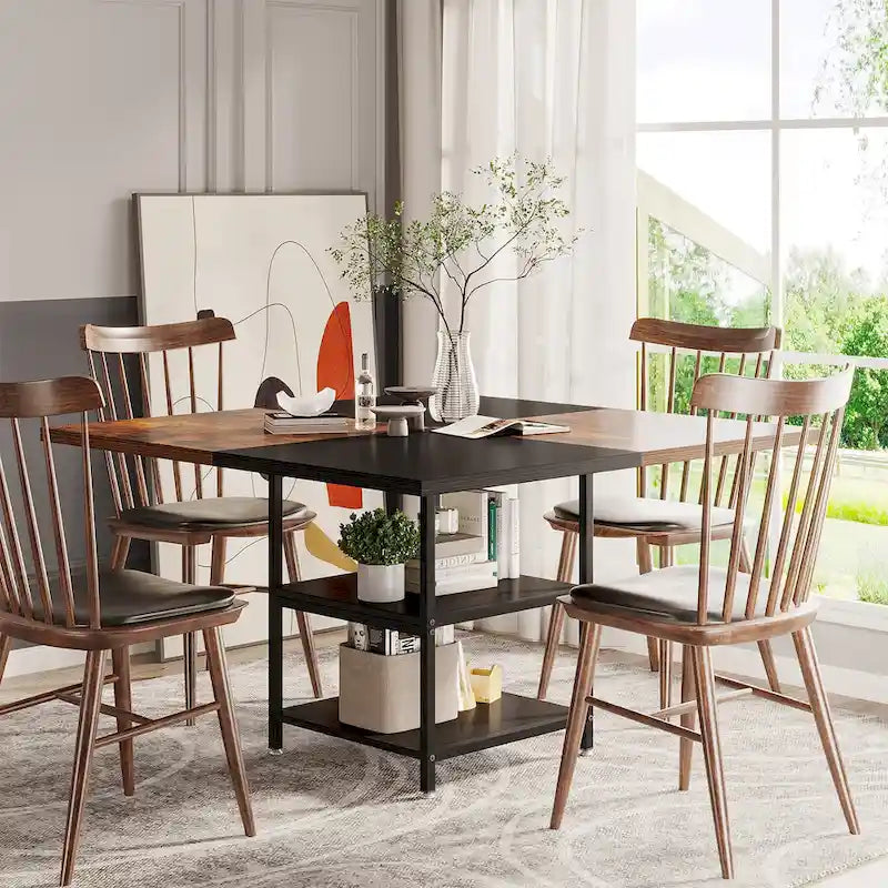 Table de salle à manger ronde pour 4 personnes, table de cuisine de 120 cm avec étagère de rangement