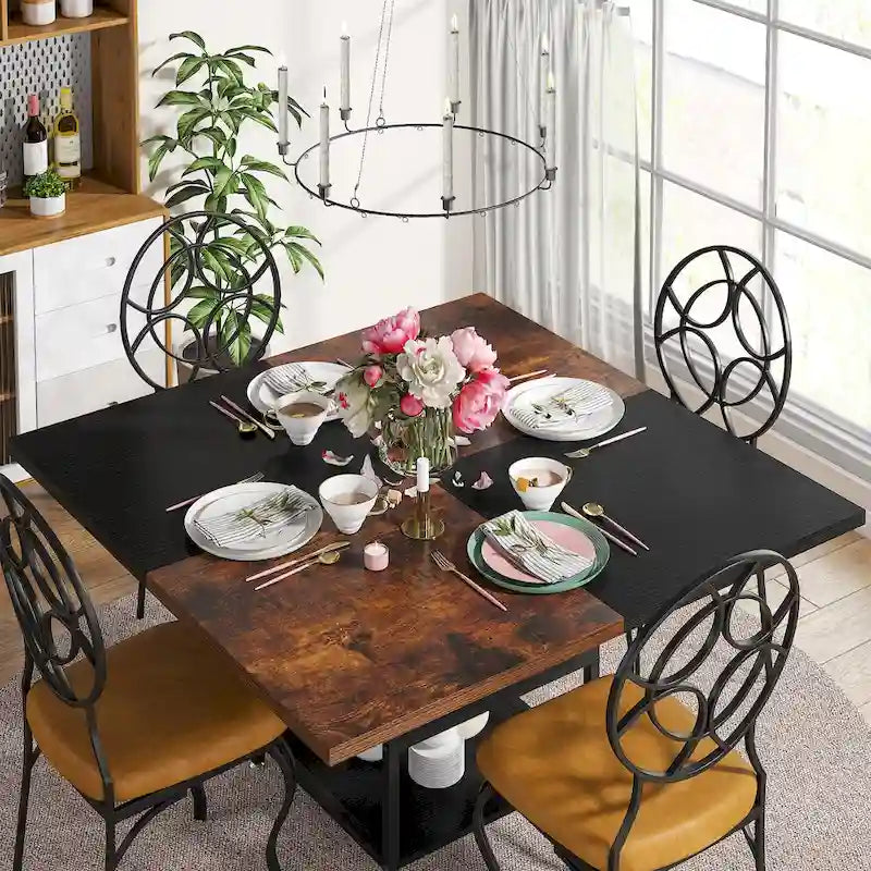 Table de salle à manger ronde pour 4 personnes, table de cuisine de 120 cm avec étagère de rangement