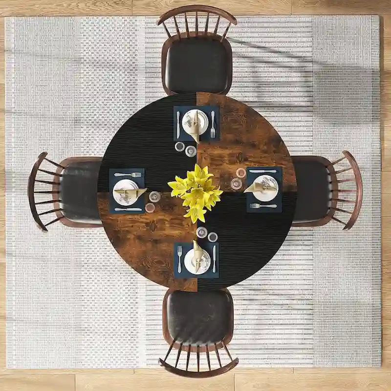 Table de salle à manger ronde pour 4 personnes, table de cuisine de 120 cm avec étagère de rangement