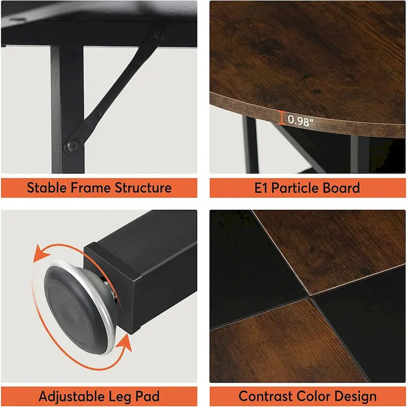 Table de salle à manger ronde pour 4 personnes, table de cuisine de 120 cm avec étagère de rangement