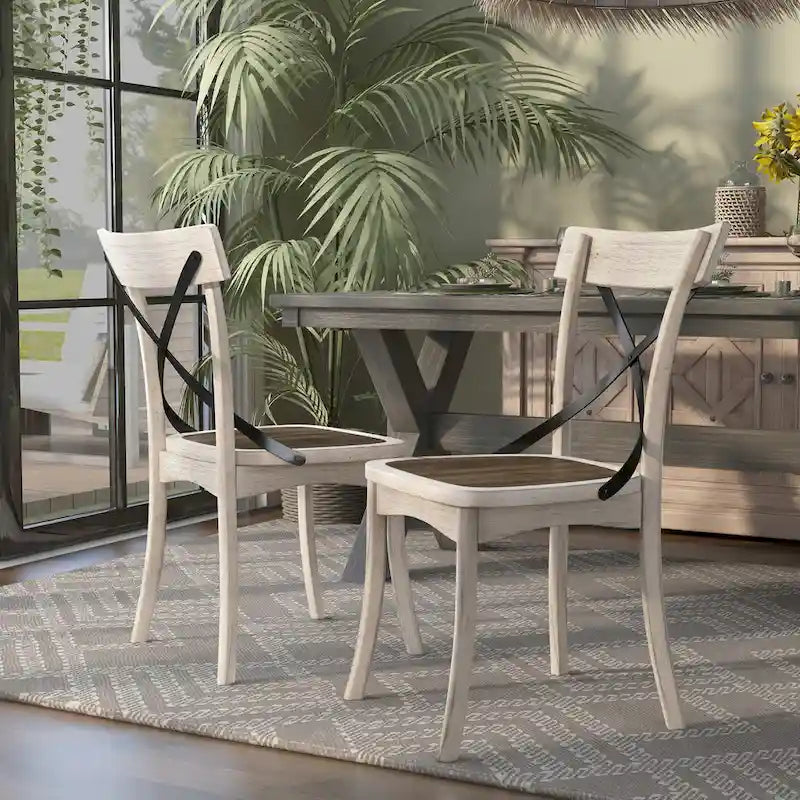 Chaises McFarlane Farmhouse en bois blanc antique à dossier en X de Furniture of America (lot de 2)