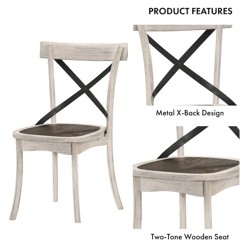 Chaises McFarlane Farmhouse en bois blanc antique à dossier en X de Furniture of America (lot de 2)
