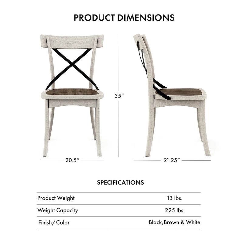 Chaises McFarlane Farmhouse en bois blanc antique à dossier en X de Furniture of America (lot de 2)