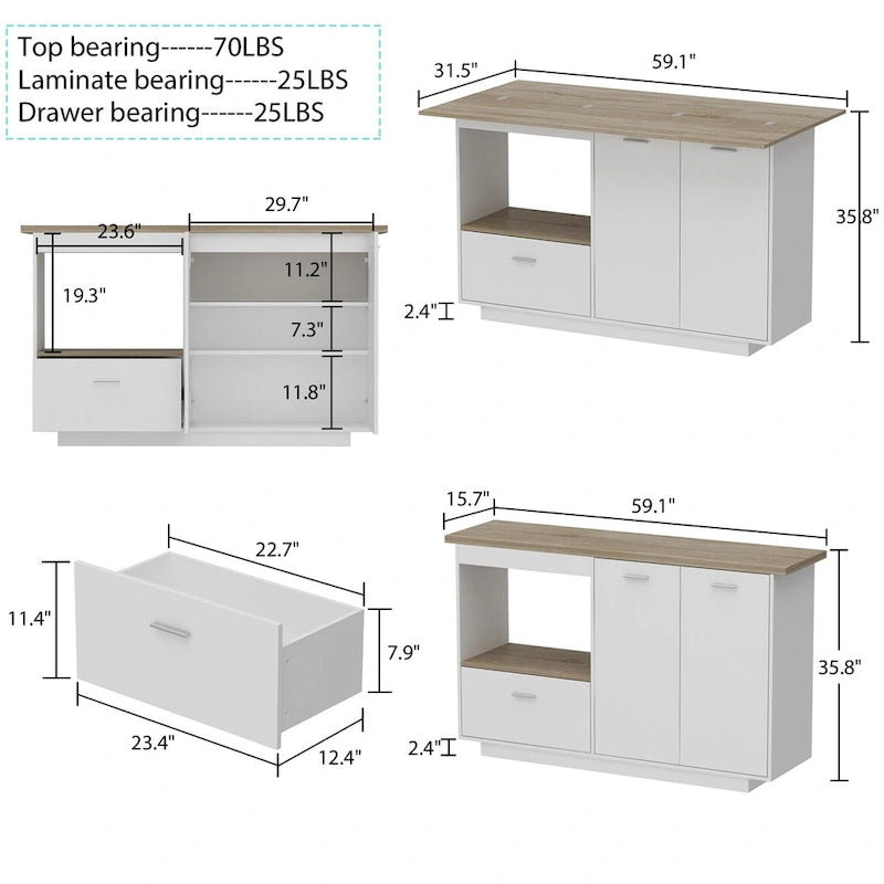 Meuble de rangement latéral pour îlot de cuisine, table extensible, meuble bar