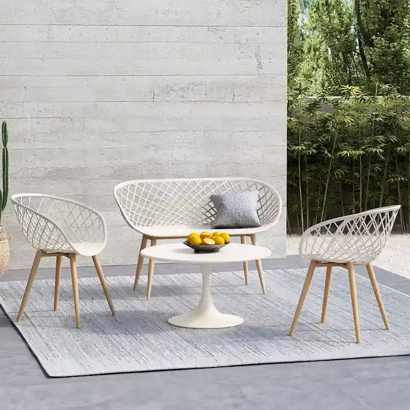 Banc d'intérieur/extérieur Kurv, blanc/naturel, résistant aux intempéries