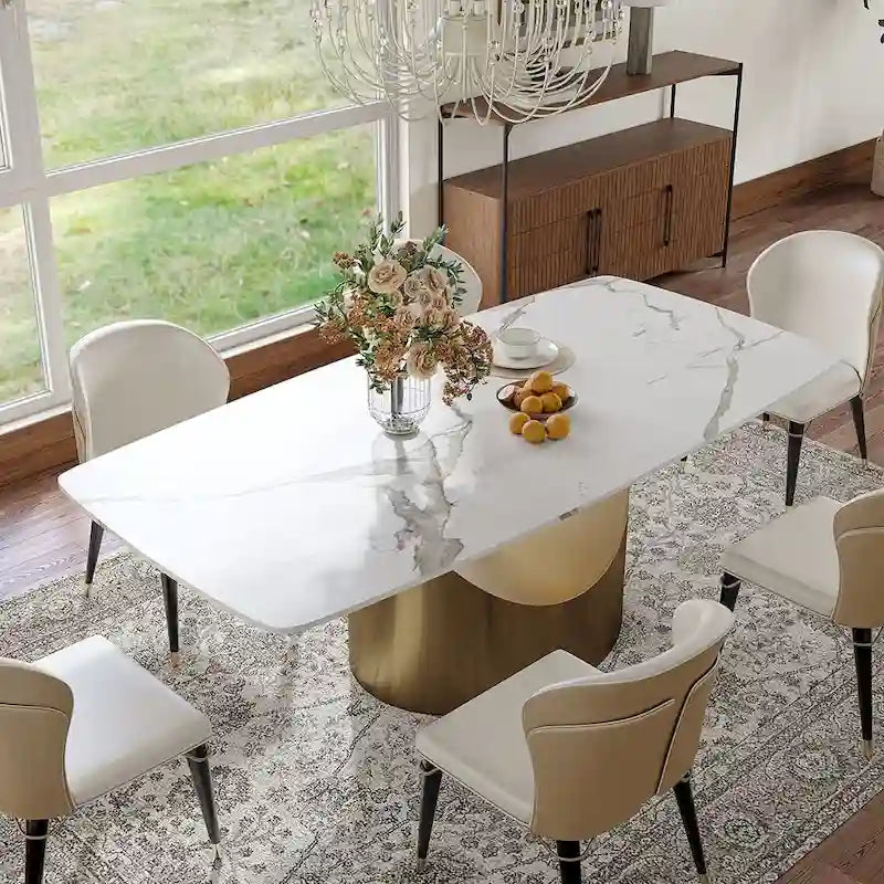 63-94 Hobart Modern Dining Table with Rectangular Sintered Stone Tabletop and Carbon Steel Leg for 4-10