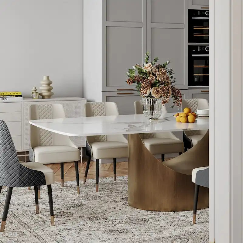 Table de salle à manger moderne Hobart 63-94 avec plateau rectangulaire en pierre frittée et pieds en acier au carbone pour 4 à 10 personnes