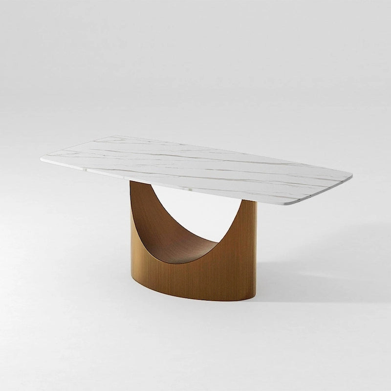 Table de salle à manger moderne Hobart 63-94 avec plateau rectangulaire en pierre frittée et pieds en acier au carbone pour 4 à 10 personnes