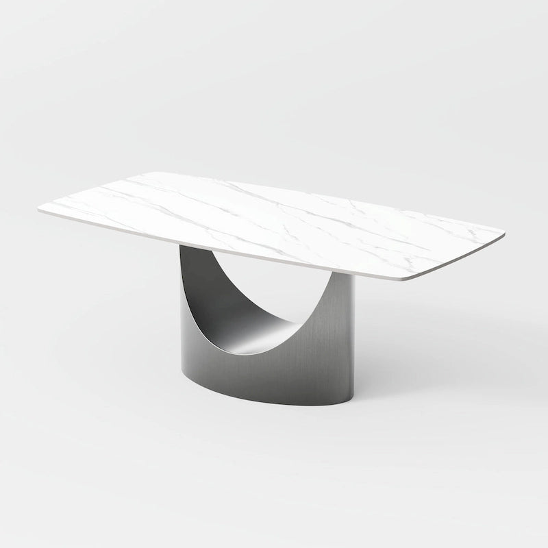 Table de salle à manger moderne Hobart 63-94 avec plateau rectangulaire en pierre frittée et pieds en acier au carbone pour 4 à 10 personnes