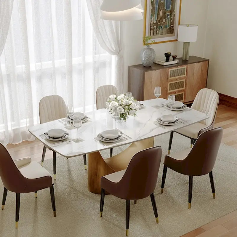 Table de salle à manger moderne Hobart 63-94 avec plateau rectangulaire en pierre frittée et pieds en acier au carbone pour 4 à 10 personnes