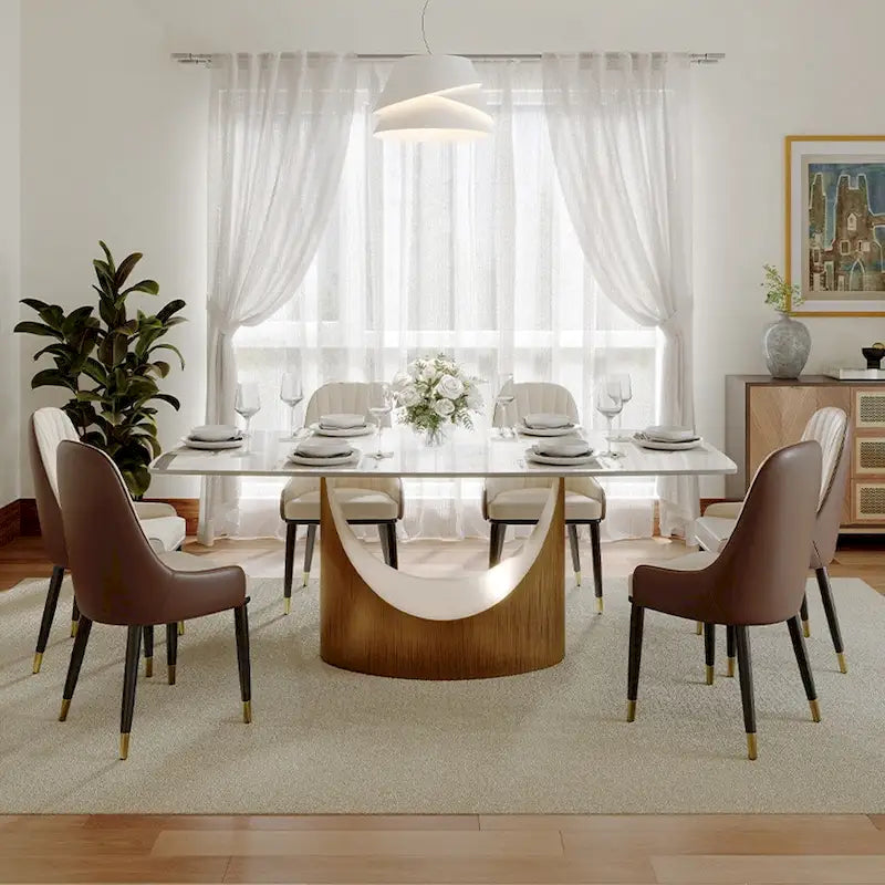 Table de salle à manger moderne Hobart 63-94 avec plateau rectangulaire en pierre frittée et pieds en acier au carbone pour 4 à 10 personnes
