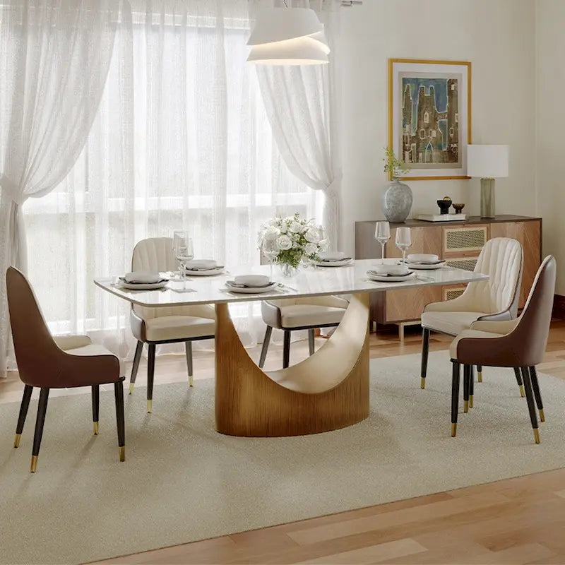 Table de salle à manger moderne Hobart 63-94 avec plateau rectangulaire en pierre frittée et pieds en acier au carbone pour 4 à 10 personnes