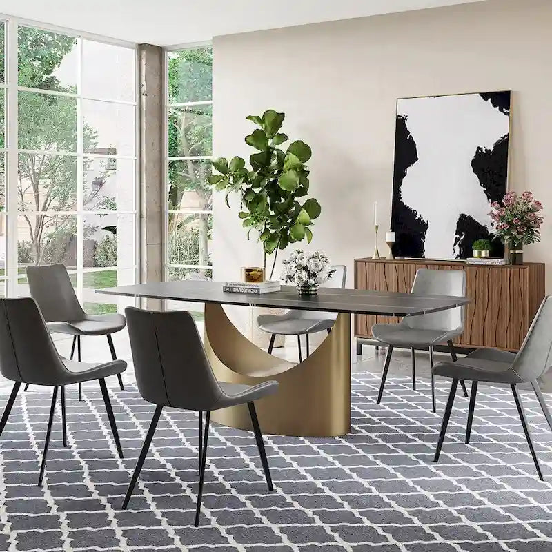 Table de salle à manger moderne Hobart 63-94 avec plateau rectangulaire en pierre frittée et pieds en acier au carbone pour 4 à 10 personnes