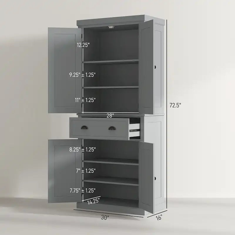 Armoire de cuisine autoportante HOMCOM 72, armoire de rangement haute avec 2 portes, tiroir et étagères réglables