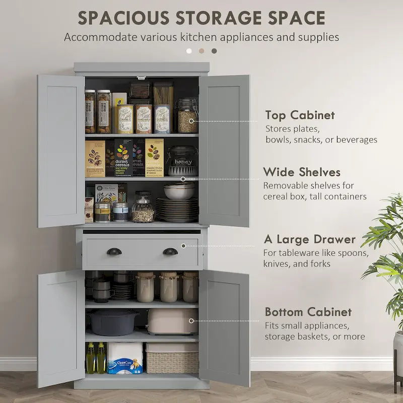 Armoire de cuisine autoportante HOMCOM 72, armoire de rangement haute avec 2 portes, tiroir et étagères réglables