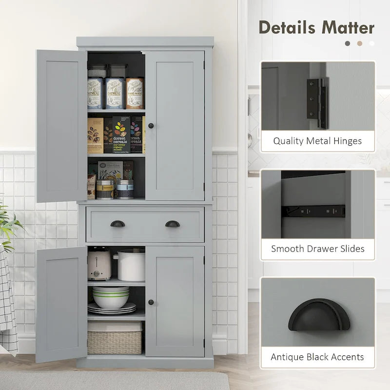 Armoire de cuisine autoportante HOMCOM 72, armoire de rangement haute avec 2 portes, tiroir et étagères réglables