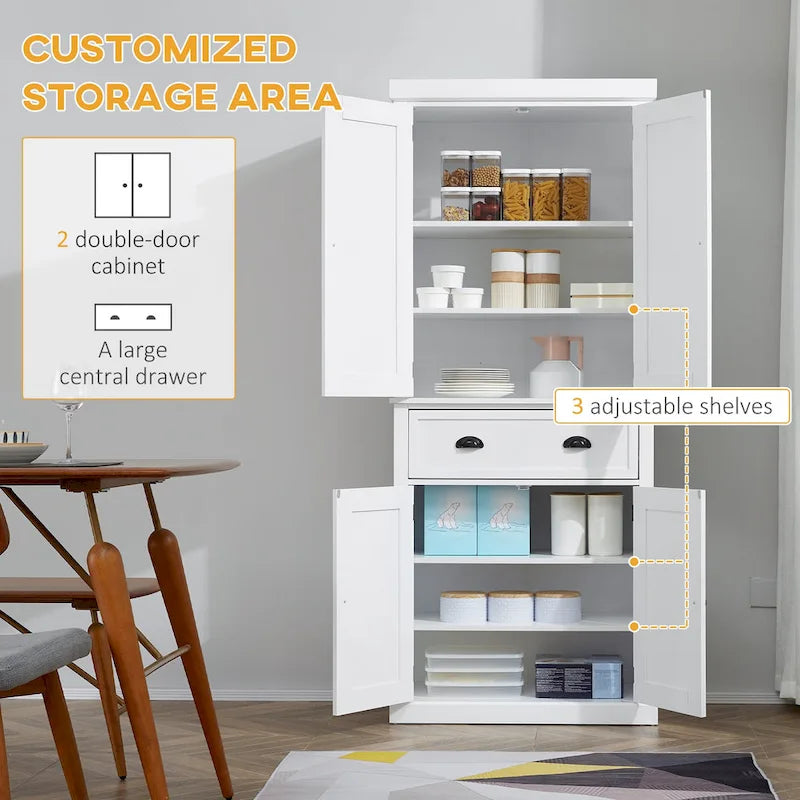 Armoire de cuisine autoportante HOMCOM 72, armoire de rangement haute avec 2 portes, tiroir et étagères réglables