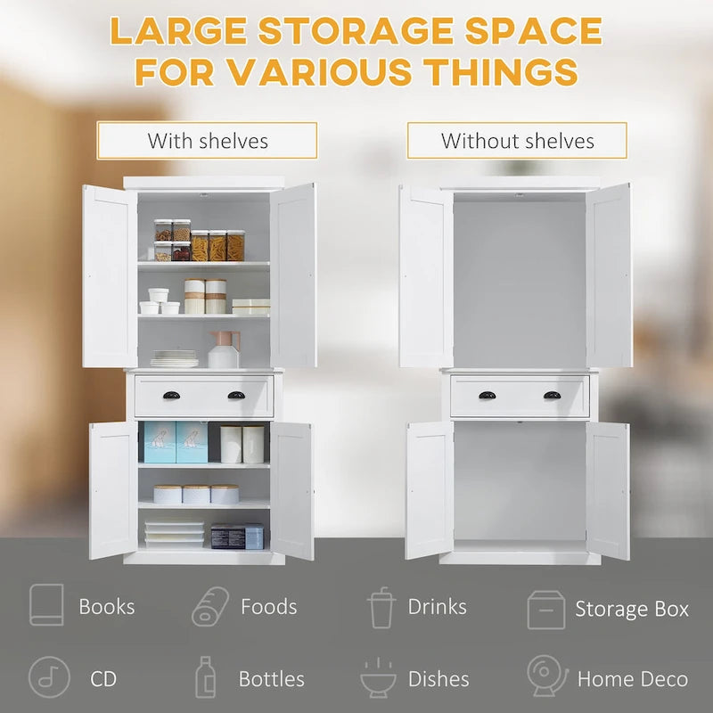 Armoire de cuisine autoportante HOMCOM 72, armoire de rangement haute avec 2 portes, tiroir et étagères réglables