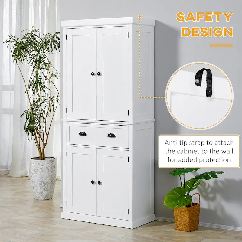 Armoire de cuisine autoportante HOMCOM 72, armoire de rangement haute avec 2 portes, tiroir et étagères réglables