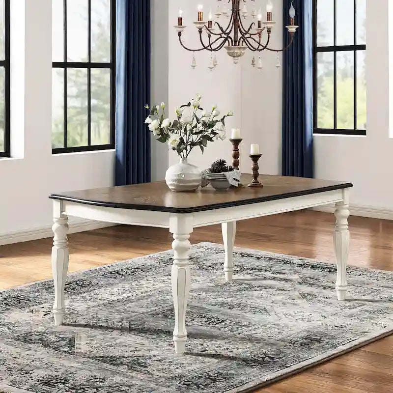 Ensemble de salle à manger 7 pièces Belleza de Roundhill Furniture, style campagne française, finition blanc antique et chêne vieilli